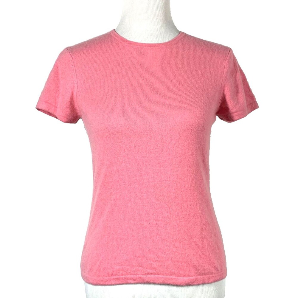 Marshall Fields 100% Cashmere Sweater Womens M Pink Short Sleeve Quiet Luxury